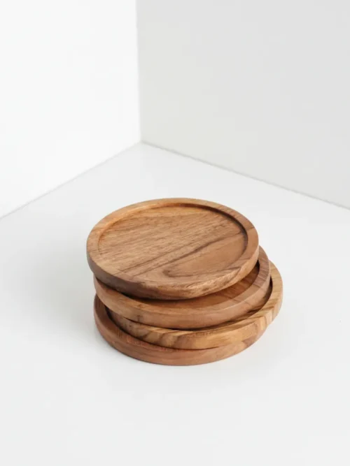 acacia wood round drink coasters set of 4 handcrafted in 4 inch size