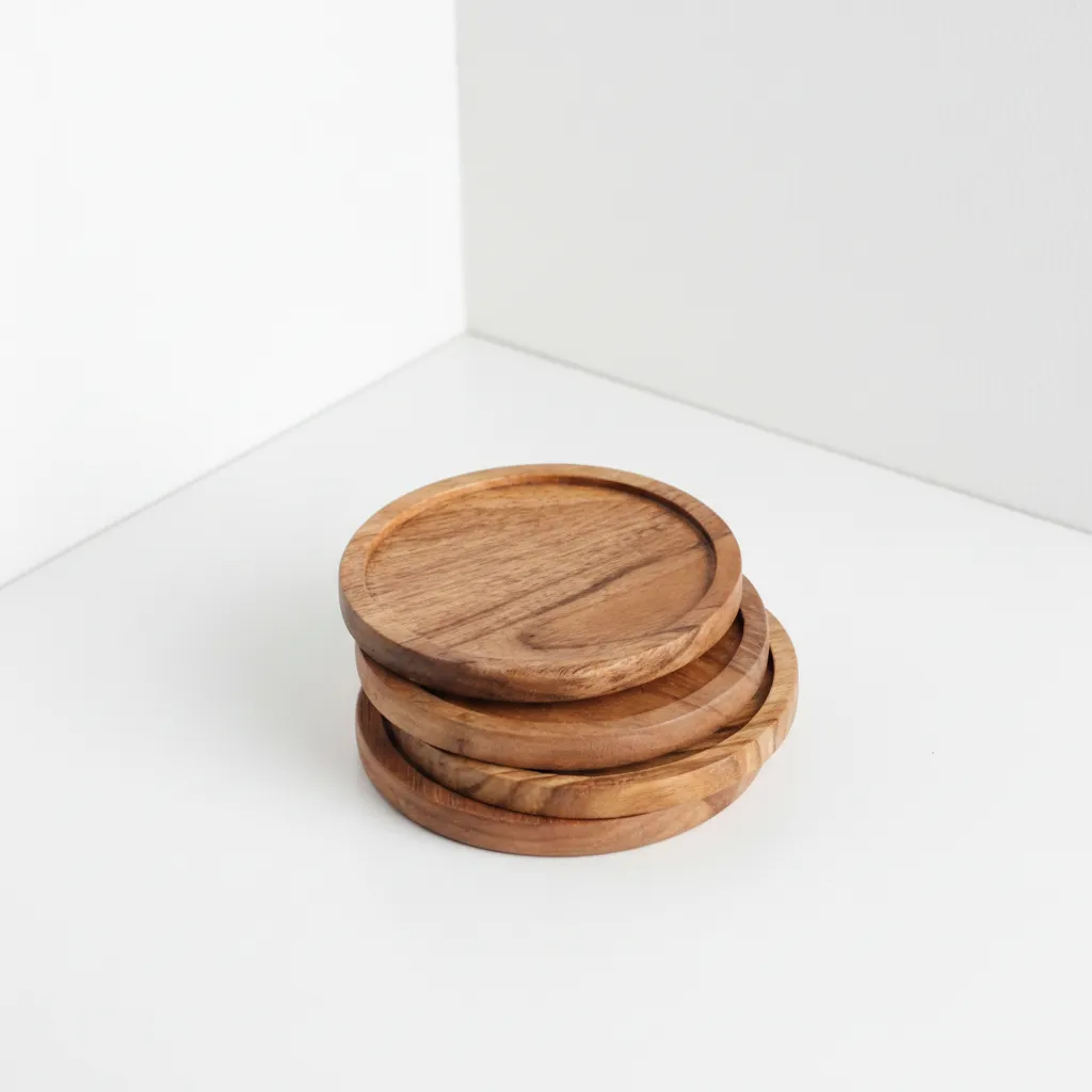 acacia wood round drink coasters set of 4 handcrafted in 4 inch size