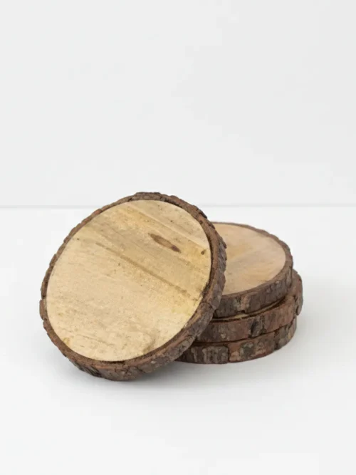 rustic natural wood slice coaster set crafted from solid mango wood