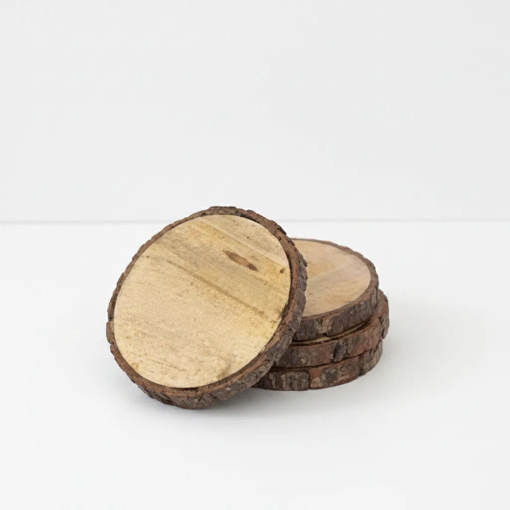 rustic natural wood slice coaster set crafted from solid mango wood