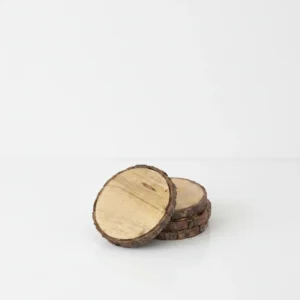 natural wood slice coaster set of 4 made from mango wood with bark edge