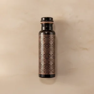 antique black engraved copper water bottle with black and copper finish and screw cap