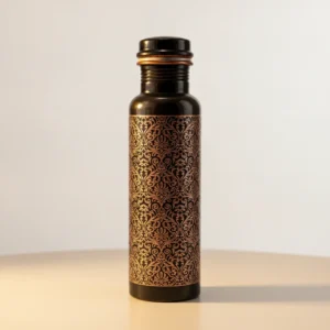 1. antique black engraved copper water bottle weighing 280 grams with 99%+ copper purity, purity test report available on request
