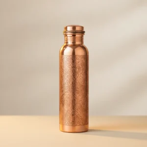 engraved copper drinking bottle weighing 280 grams with traditional floral paisley design