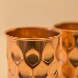 handcrafted diamond hammered copper cup with honeycomb style texture