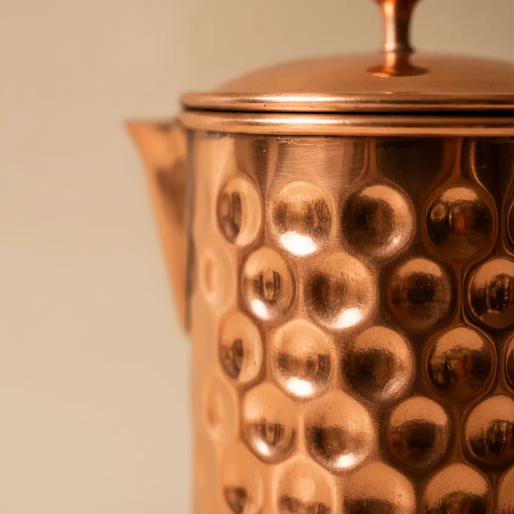 diamond hammered copper jug with lid for water storage and beverage serving, HSN code 74181022