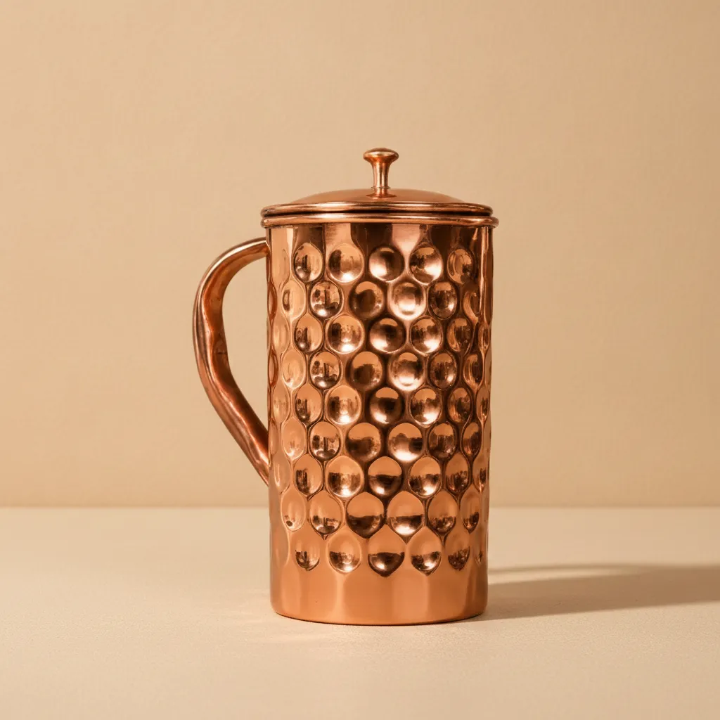 diamond hammered copper jug 1.5 litre with matching copper lid