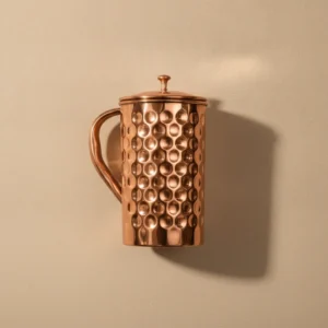 diamond hammered copper jug 20cm high 10cm diameter weighing 600 grams