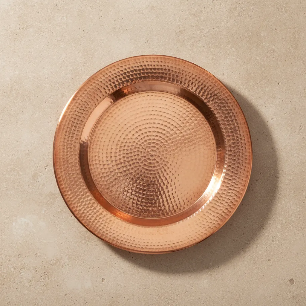 hammered copper charger plate 10 inch for wholesale export with purity test report and food-related certificates available on request