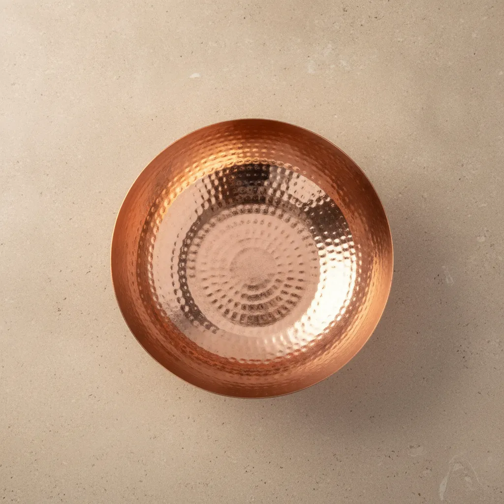 handcrafted hammered copper salad bowl for serving salads and food
