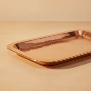 hammered copper serving tray with decorative hammered design for home and dining