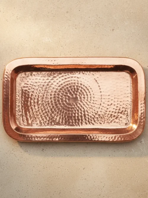 hammered copper serving tray 10x6 inch with textured copper finish