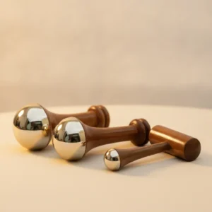 Kansa massage wand set featuring big 14 cm, medium 13 cm, small 9.5 cm and T-Marma 8 cm tools