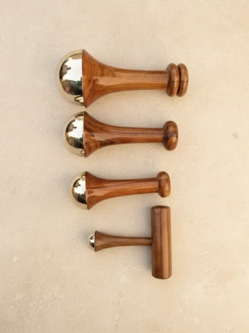 Kansa wand massage set of 4 with acacia wood handles in assorted sizes
