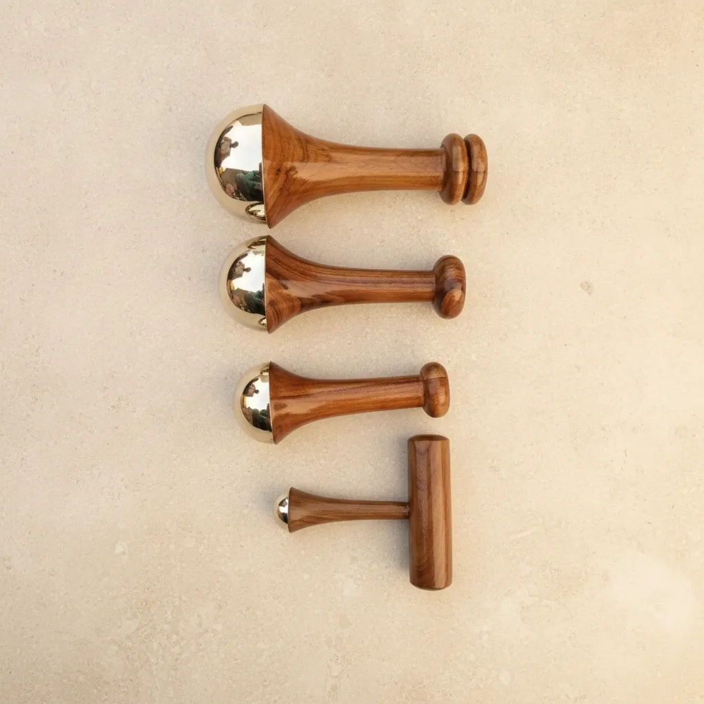 Kansa wand massage set of 4 with acacia wood handles in assorted sizes