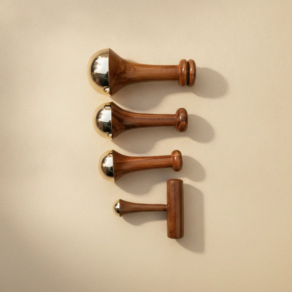 wooden Kansa wand massager set of 4 for Ayurvedic massage and wellness therapy